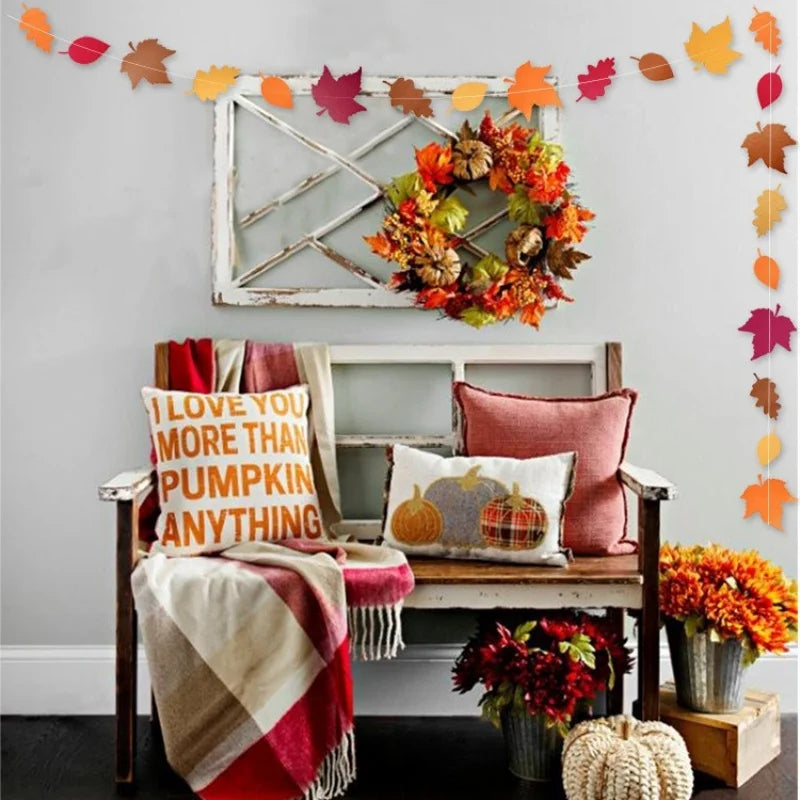 Fall Maple Leaf Garland Banner 5PCS for Thanksgiving