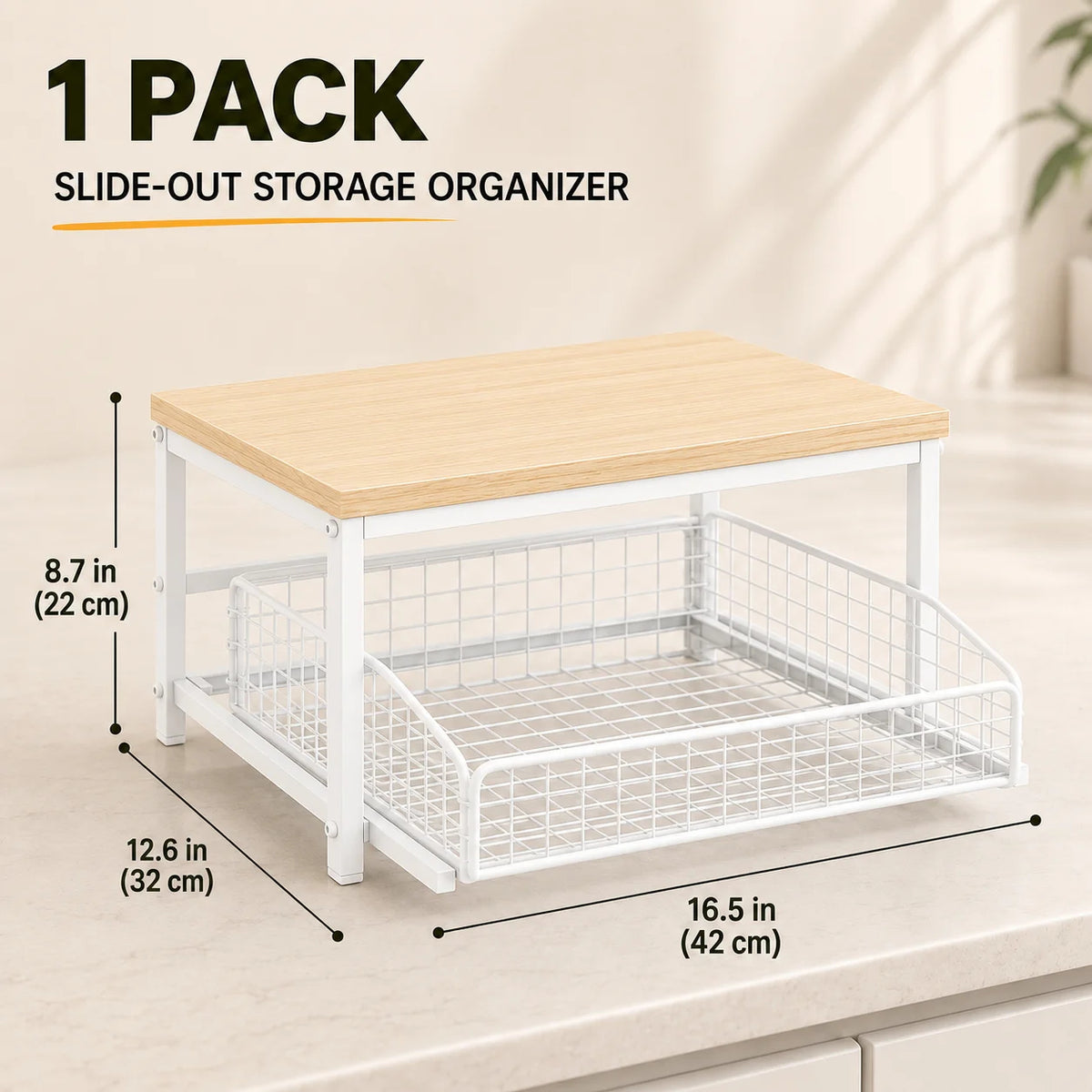 Kitchen Microwave Stand with Drawer – Multifunctional Countertop Storage Rack (White)