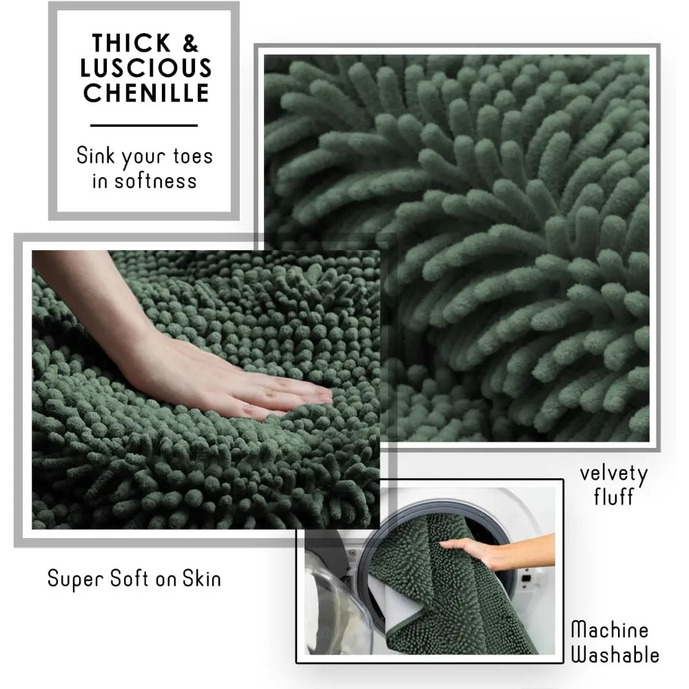 Chenille Bathroom Rugs Set 2-Piece (Hunter Green)