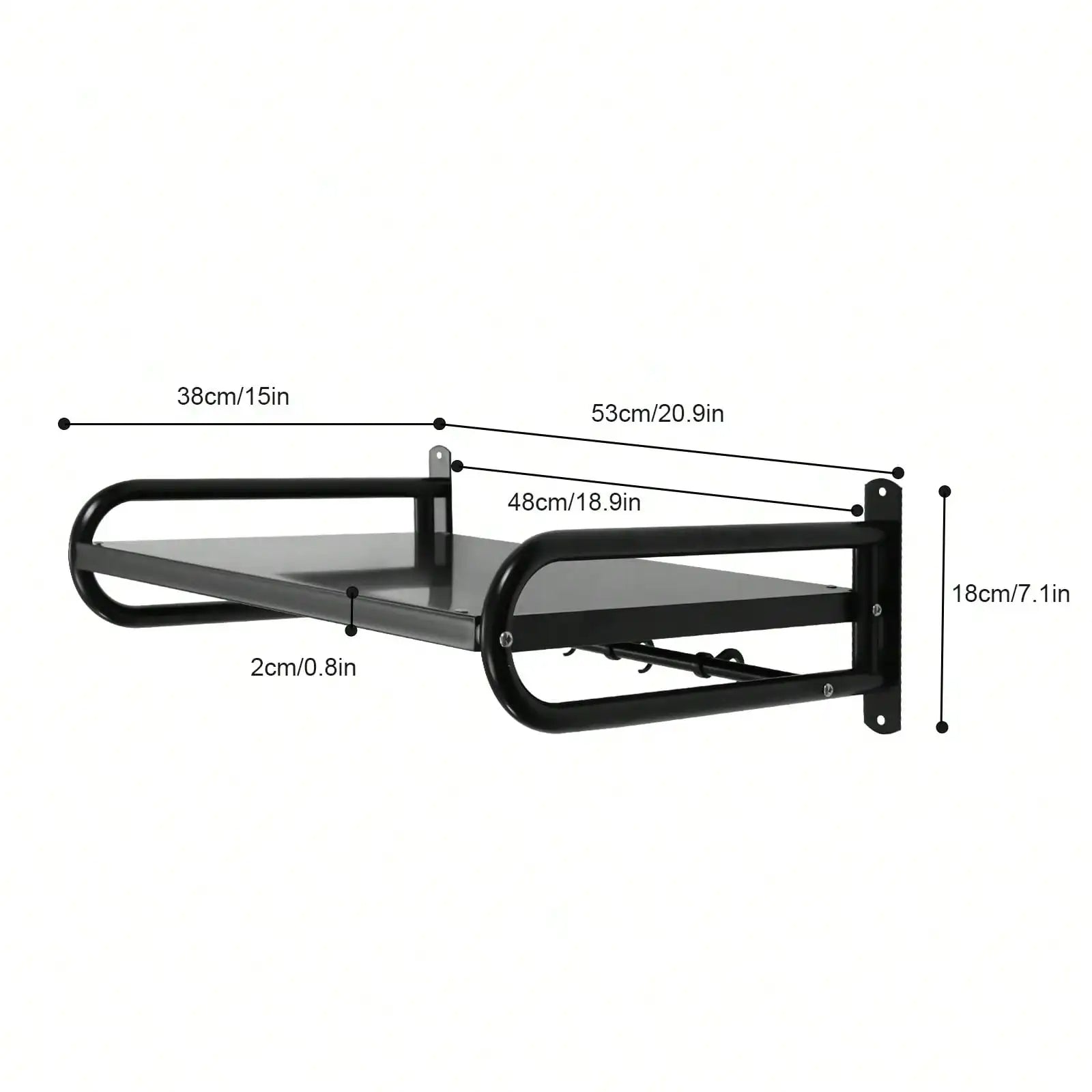 Wall Mount Microwave Oven Shelf Kitchen Storage Rack with 6 Hooks (Black)