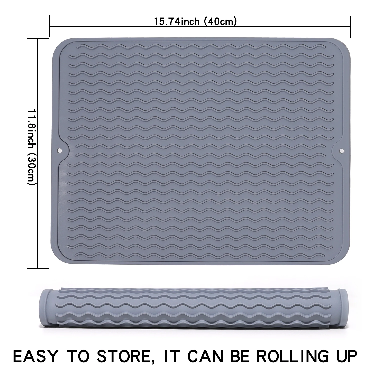 Large Silicone Dish Draining Mat for Kitchen Counter, Gray (40x30CM)