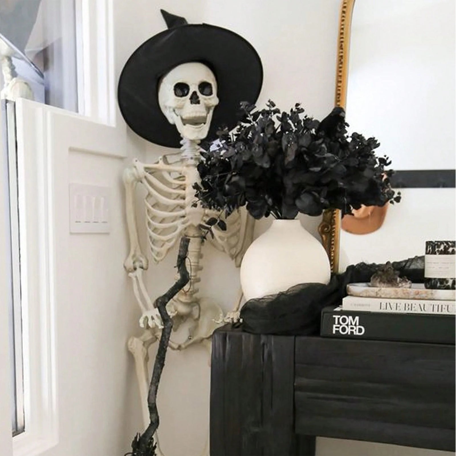 Black Witch Hats 6PCS with Hanging Rope for Spooky Decor