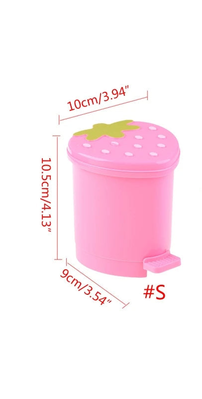 Mini Strawberry Trash Can with Lid Cute Tabletop Organizer (Red)