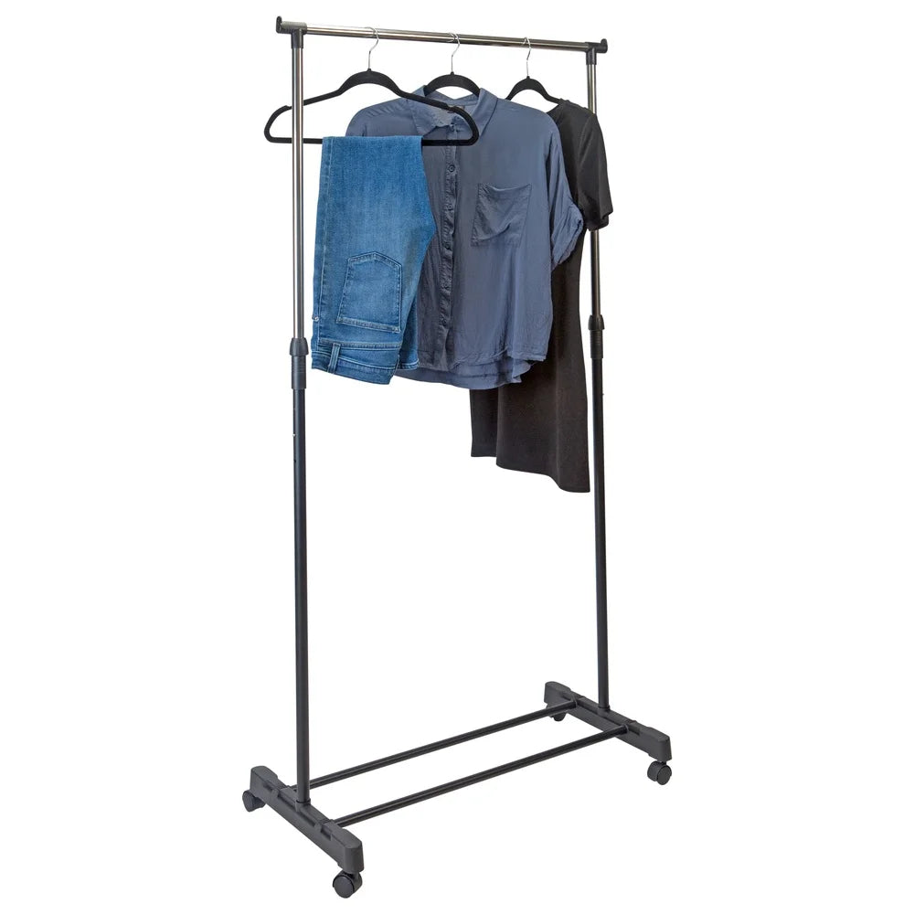 Portable Metal Clothes Hanger with Base Shelf Durable Structure &amp; Safety Lock