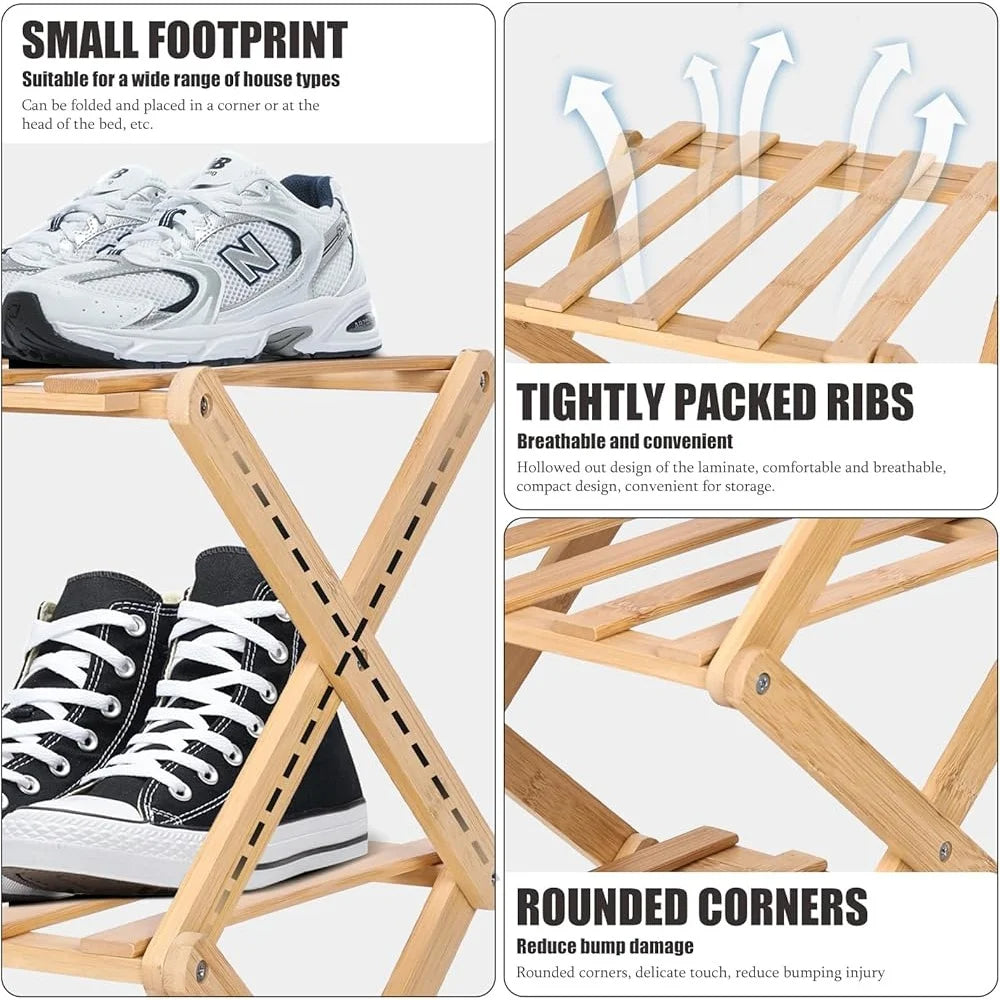 4-Tier Bamboo Shoe Rack Foldable Space Saving Organizer