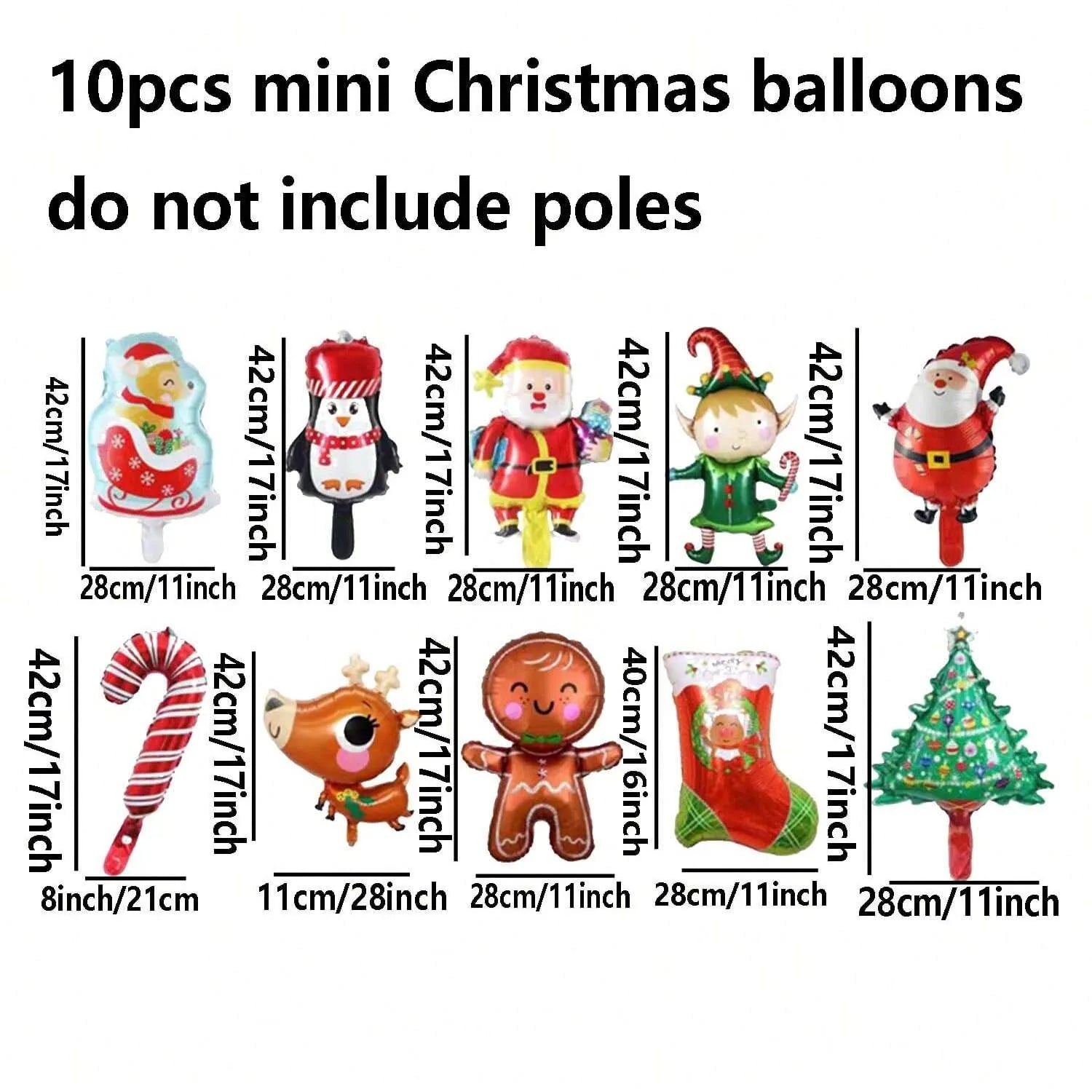 10 Christmas Gingerbread Man Balloon Set with Rod for Christmas Decoration