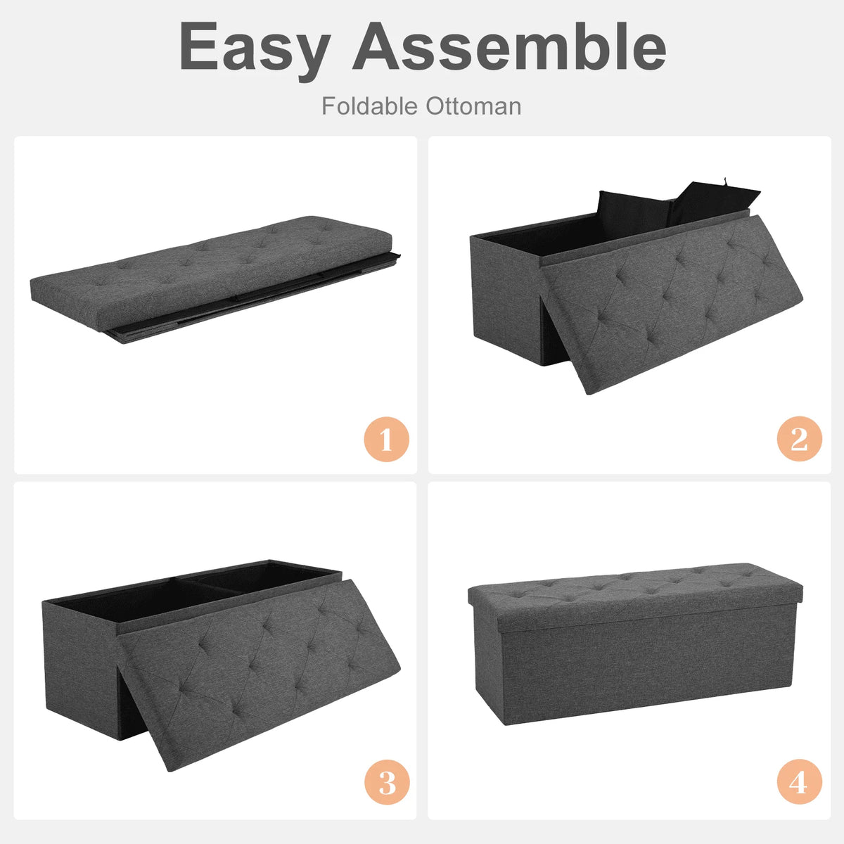 Folding Storage Ottoman Bench 43-Inch Extra Large Storage Chest &amp; Toy Organizer