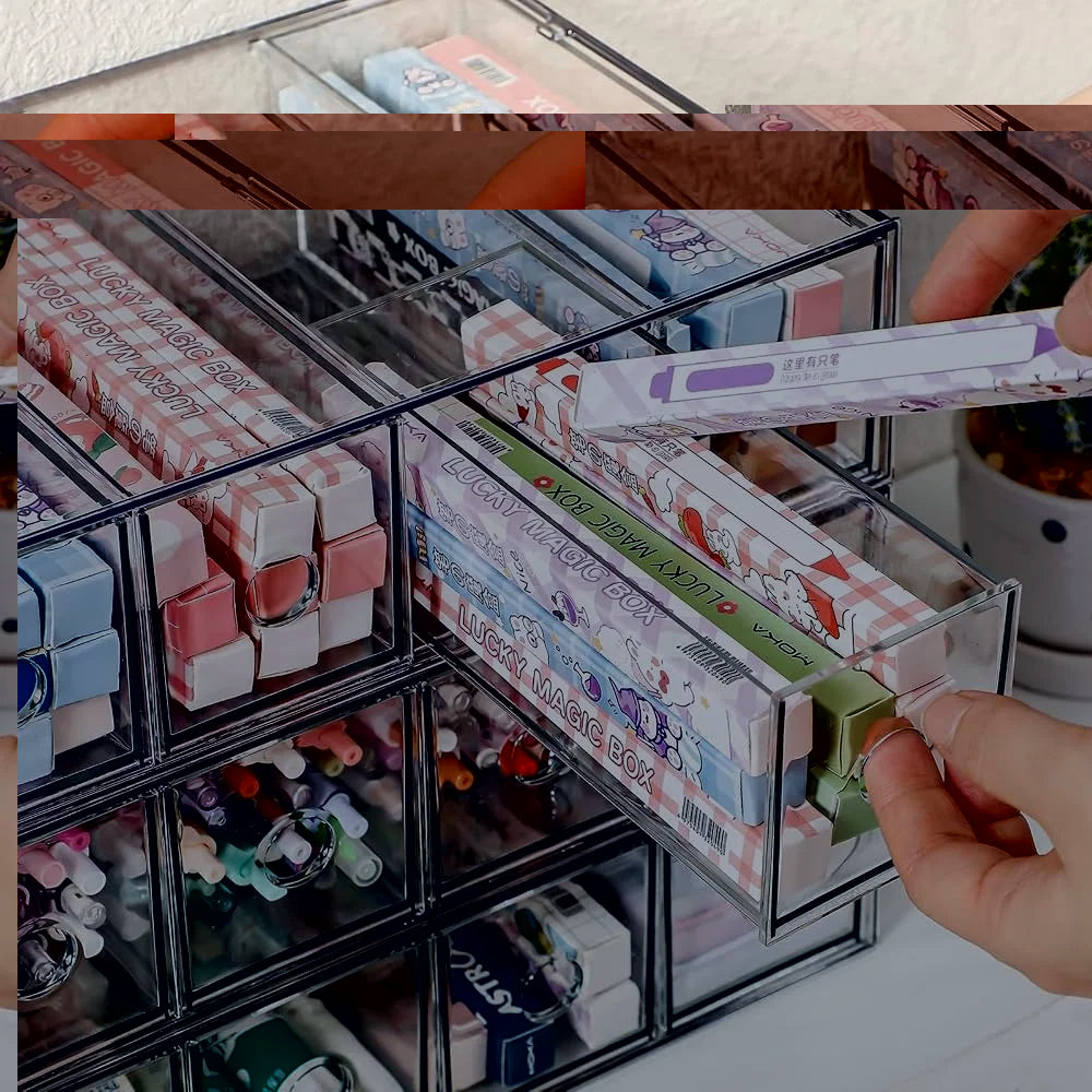 Acrylic Desk Organizer Drawers 3-Pack Transparent 4-Compartment Storage