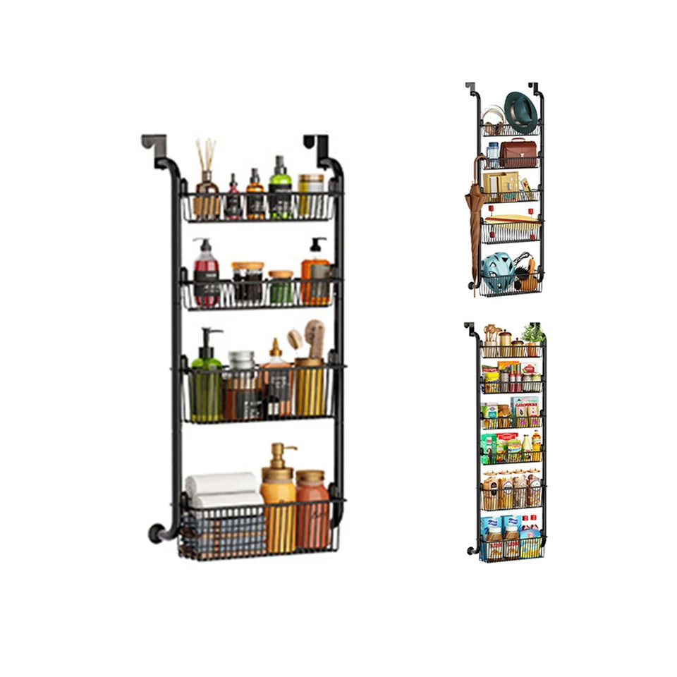 Over-the-Door Storage Organizer 4-Tier Adjustable Metal Hanging Shelf for Kitchen