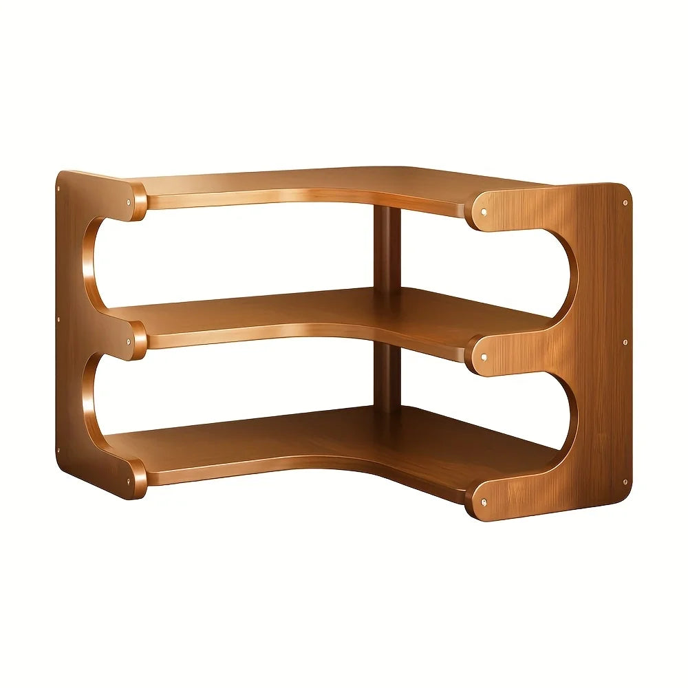 Bamboo Corner Desk Shelf – Multi-Tier Natural Wood Desktop Organizer
