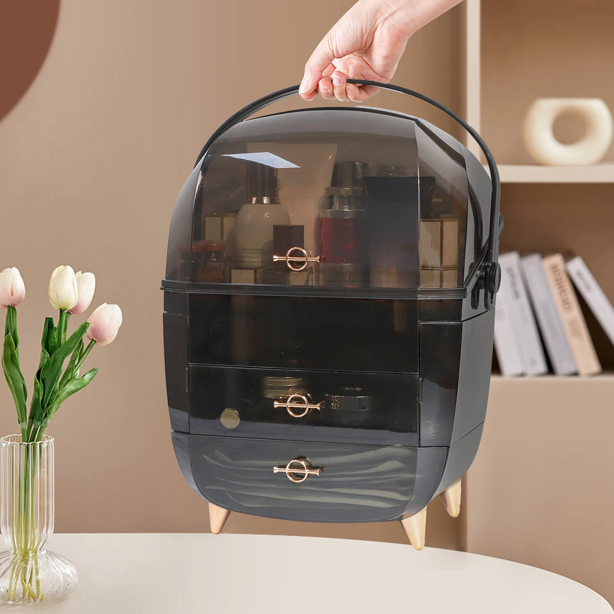 Portable Makeup Storage Organizer for Vanity (Black)