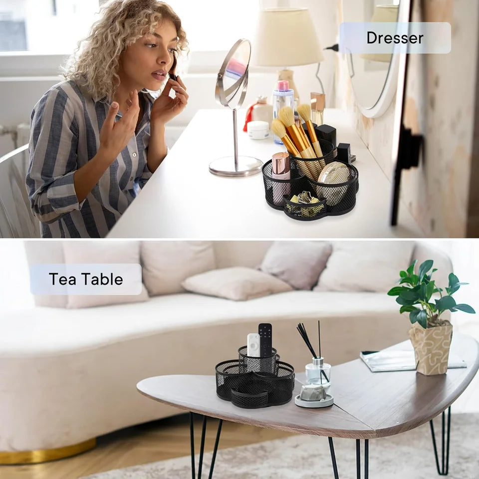 Mesh Rotating Desk Organizer 7 Compartments for Office Supplies