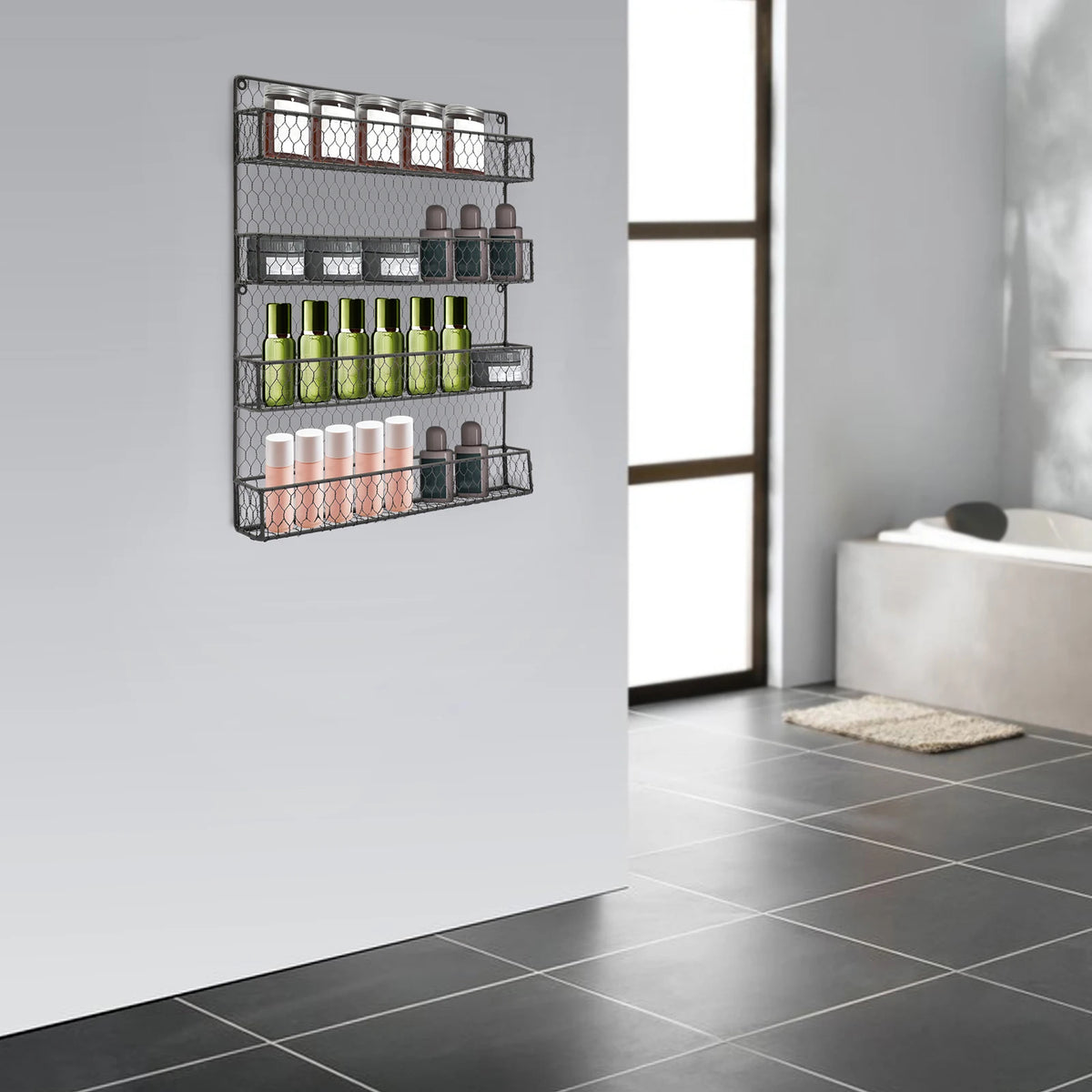 4-Tier Iron Wall Mounted Storage Shelf for Spice Jars and Bottles