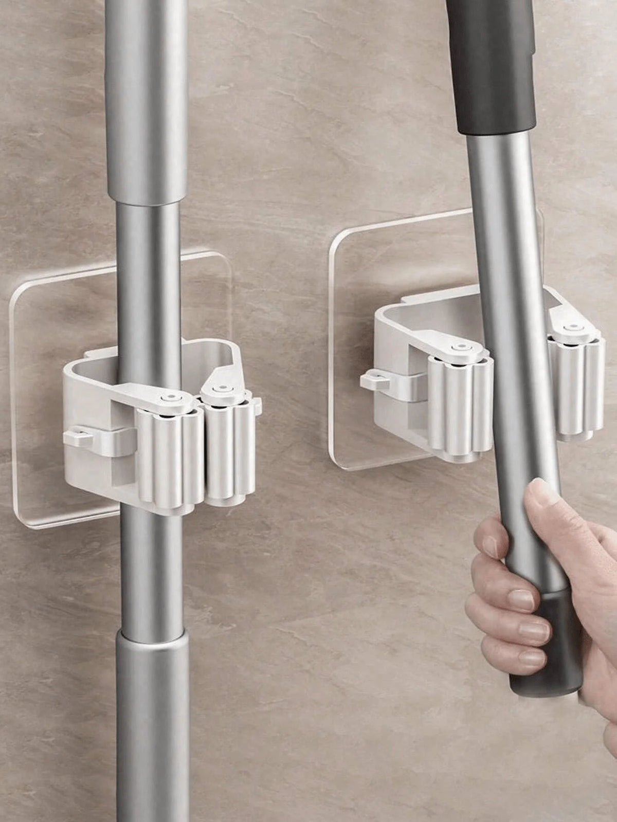 Minimalist Mop Clamp Suction Hook Set Effortless Tool-Free Wall Rack