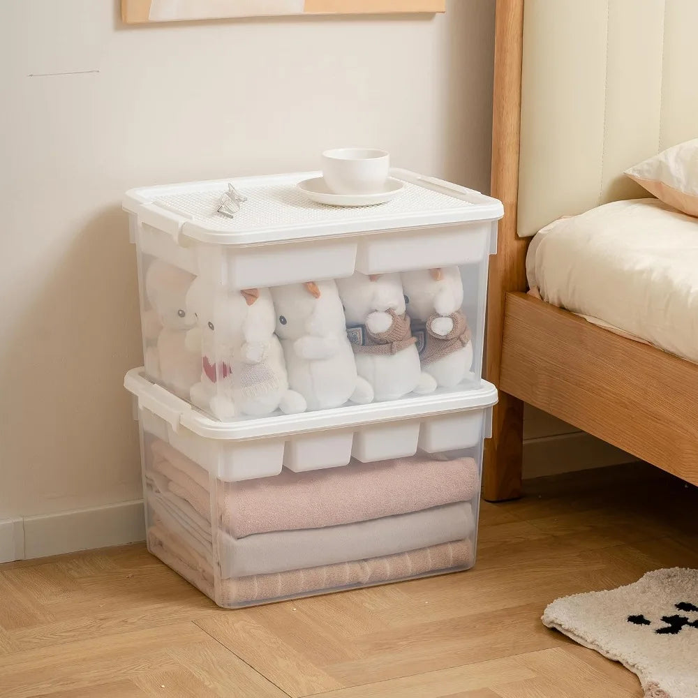 Stackable Toy Organizer 32QT with Building Baseplate Lid Tool Box Tray, 4-Pack