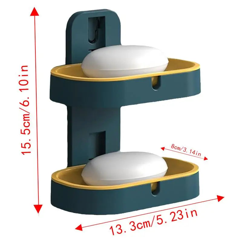 2-Layer Soap Dish Sponge Holder Double Drainage for Shower and Bathroom (Blue)