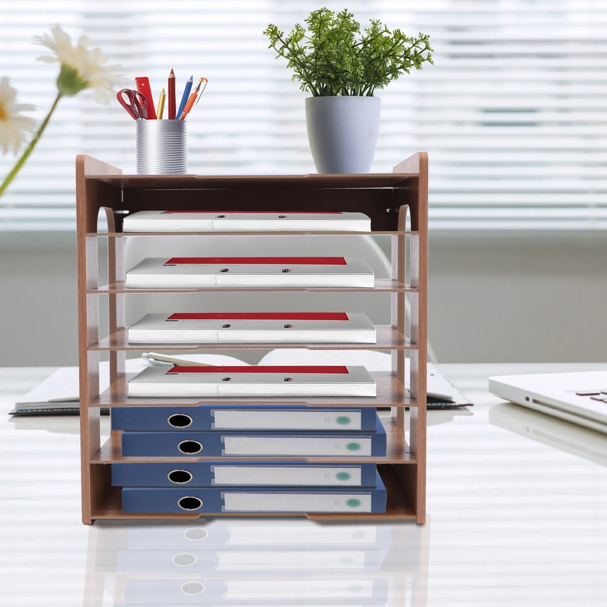 Desktop File Organizer 7-Tier Widen Wood Paper Sorter