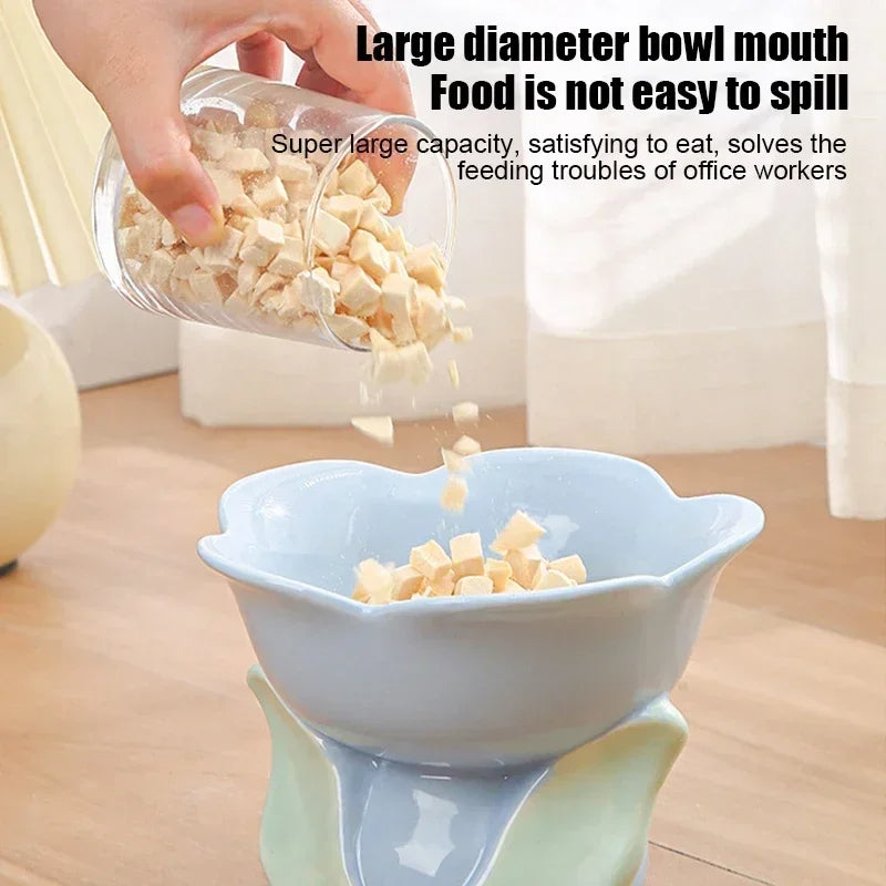 Raised Ceramic Cat Bowl Flower Pet Feeder for Small Dogs (Blue)