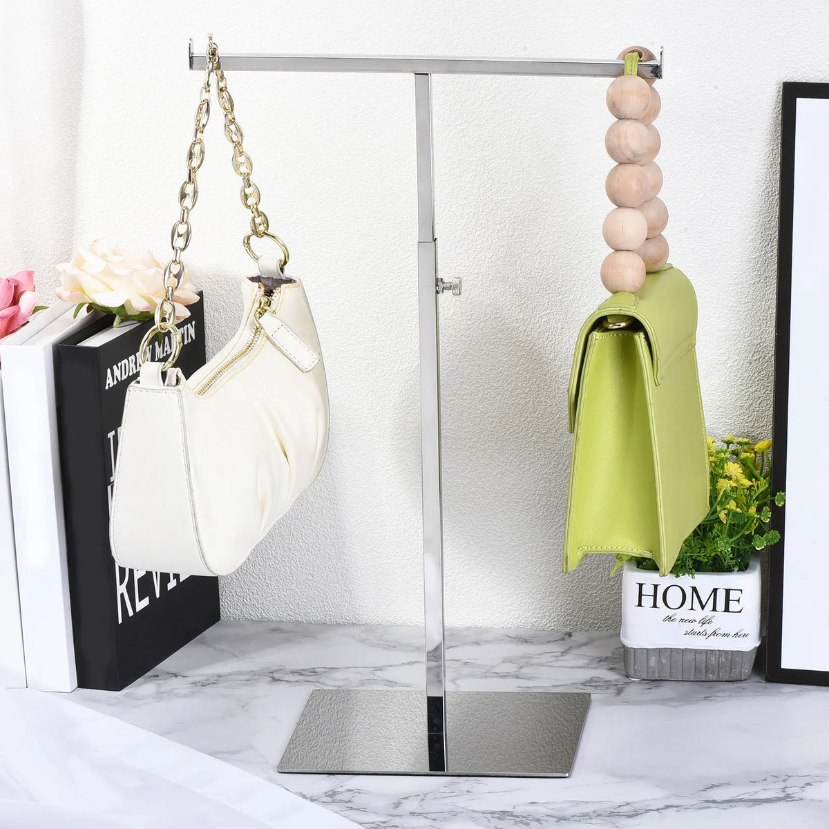 Adjustable T-Shaped Metal Purse Display Stand (White)