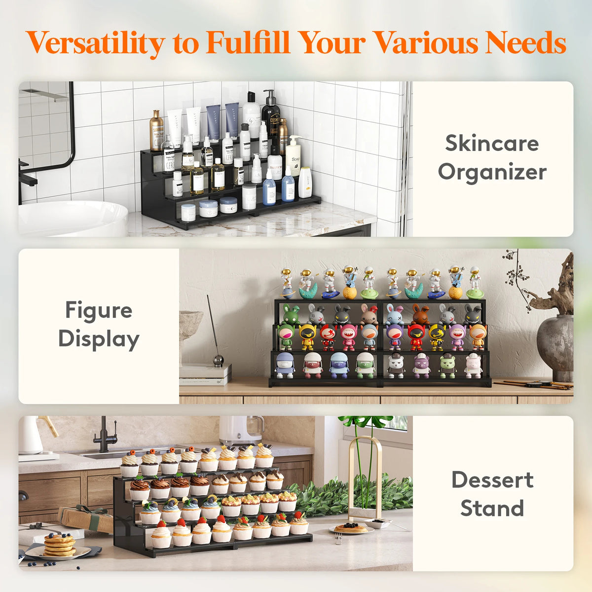 1 Set-12 Inch Step Perfume Organizer, Tool-free Assembly, Display Stand Shelf for Fragrance, Skincare, Figurine, Dessert