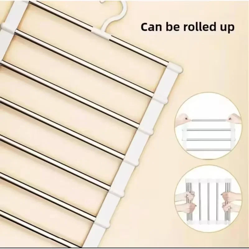 Pants Rack 6-Tier Stainless Steel Foldable Design Space-Saving Closet Organizer