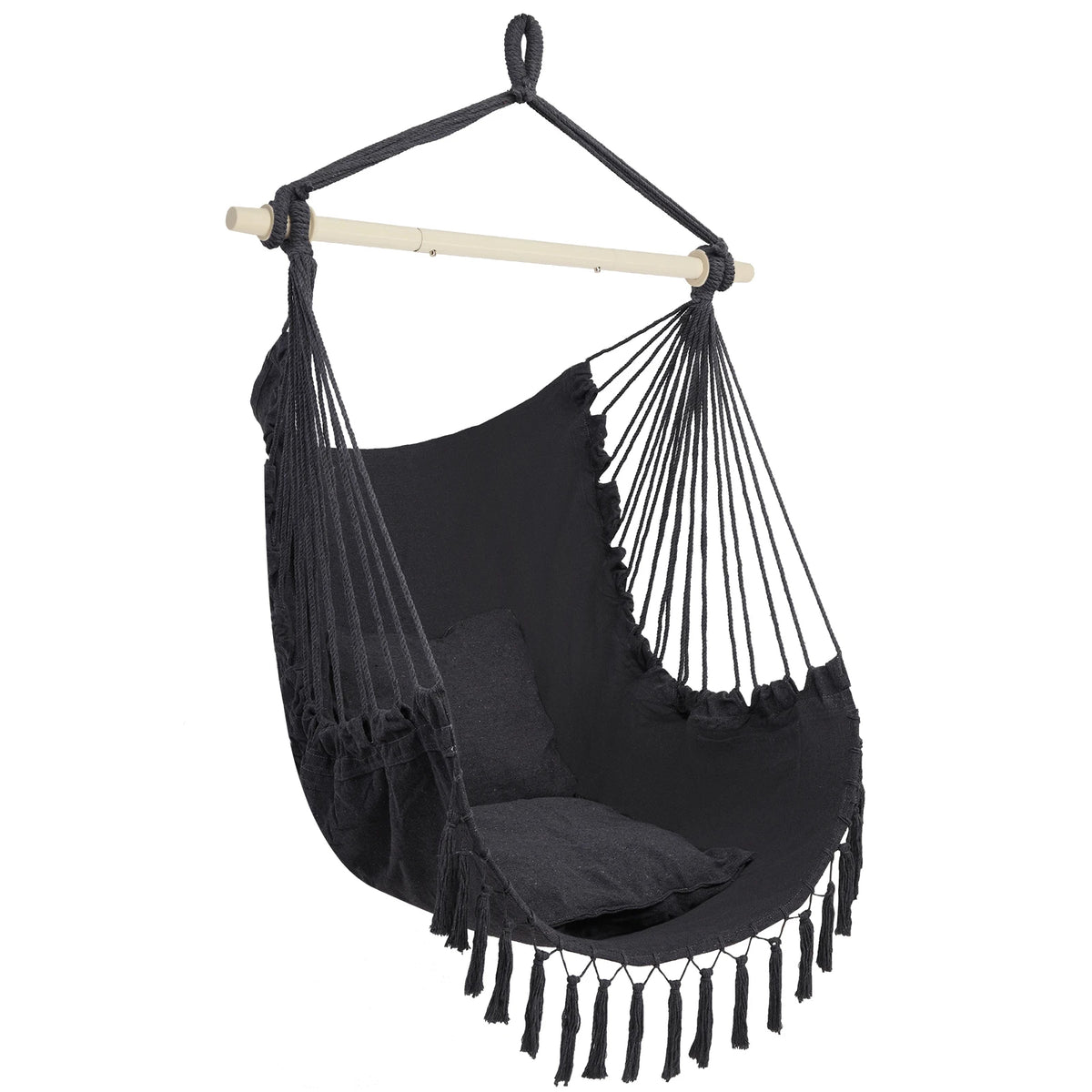 Comfortable Gray Tassel Hanging Chair for Relaxation