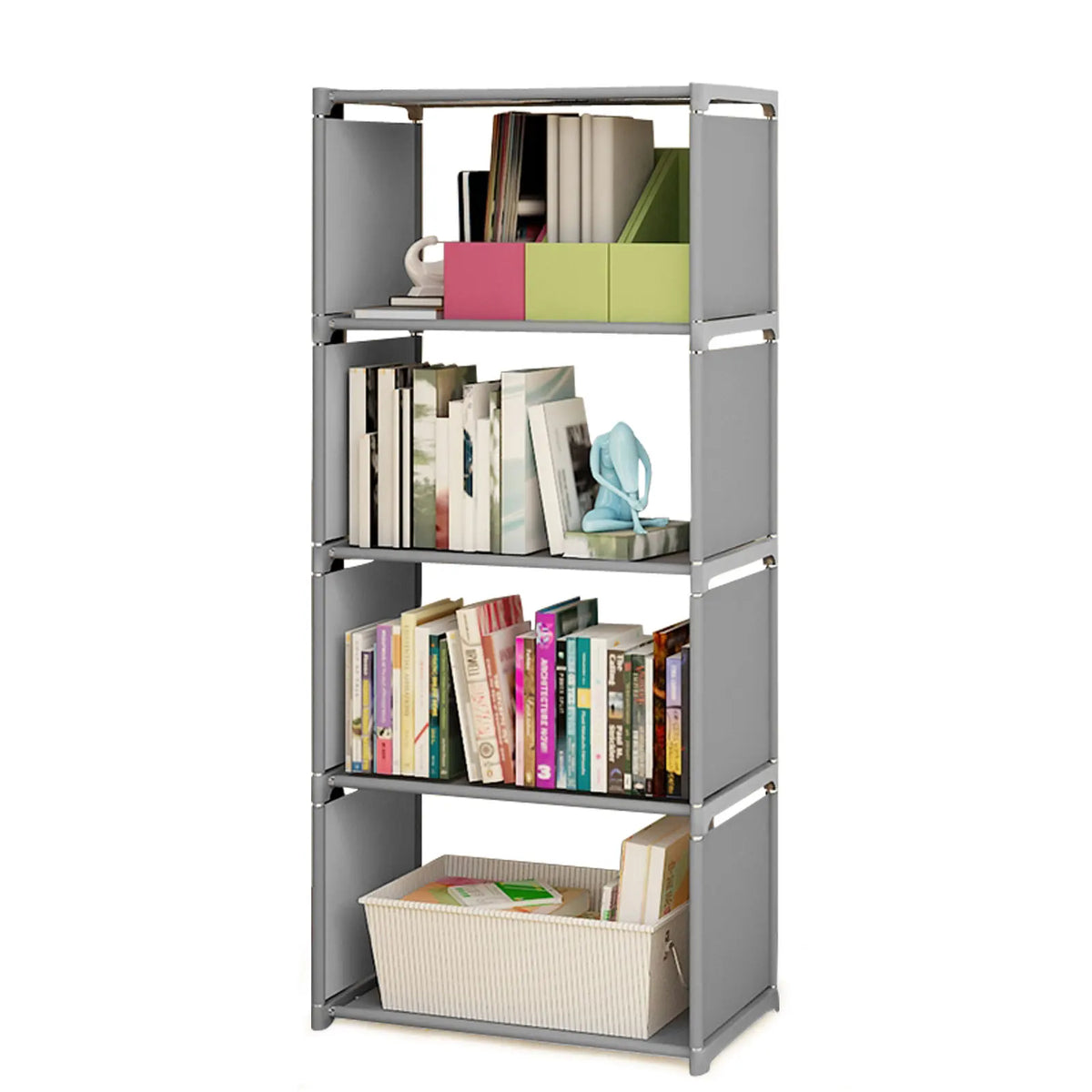 Multilayer 4-Tier Bookcase Free-Standing Storage Shelf for Living Room and Bedroom Organization