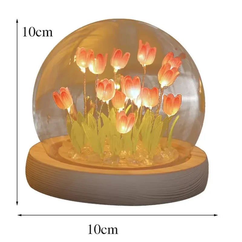 DIY Tulip Night Light Mirror – Handmade Eternal Flower Bedside Lamp (Pink)