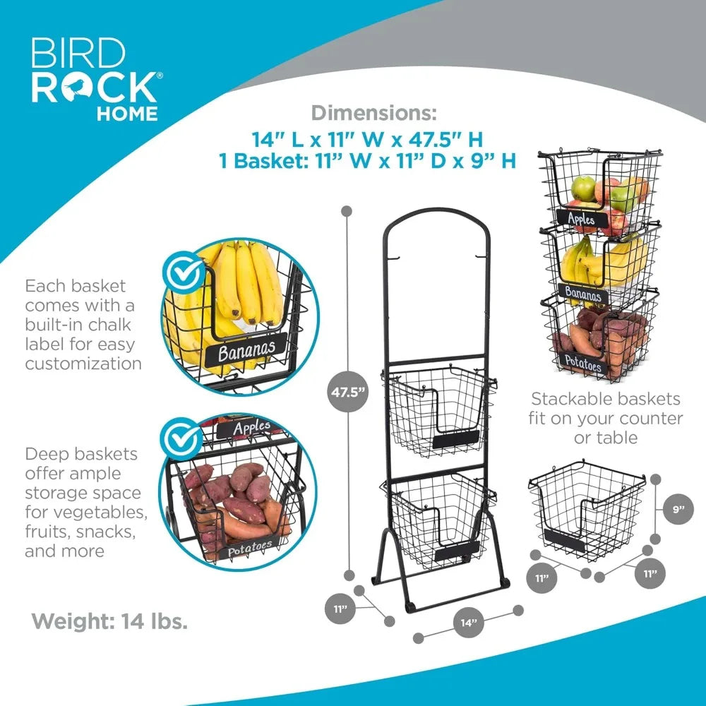 Wire Market Basket Stand 3-Tier with Chalk Labels