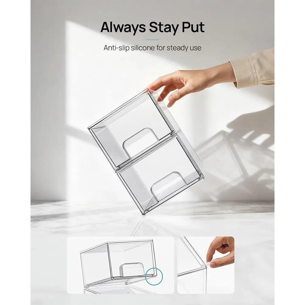 4-Pack Clear Stackable Storage Drawers – Acrylic Organizer Bins for Bathroom, Kitchen, Pantry &amp; Vanity