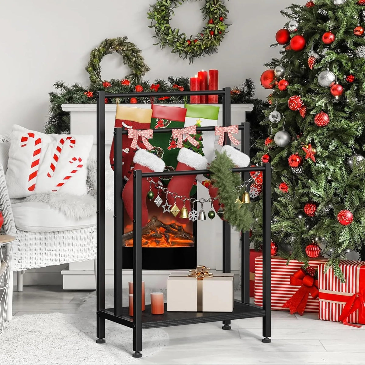 Freestanding 3-Tier Towel Rack Metal Bathroom Floor Stand and Space-Saving Organizer (Black)