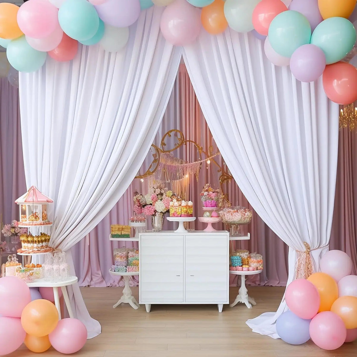 White Wrinkle-Free Wedding Backdrop Curtains 10x10ft