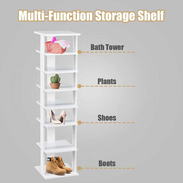 Wooden Vertical Shoe Rack 7 Tiers for Front Door (White)