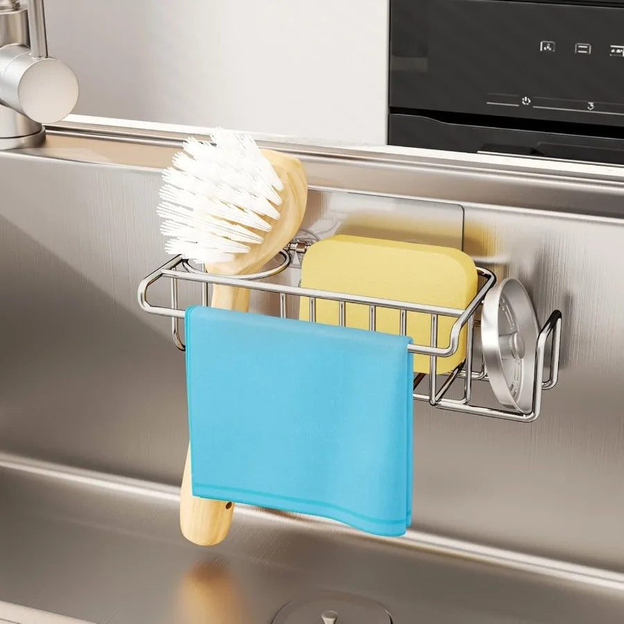 4-in-1 Sink Caddy Sponge Holder Stainless Steel Kitchen Brush Organizer