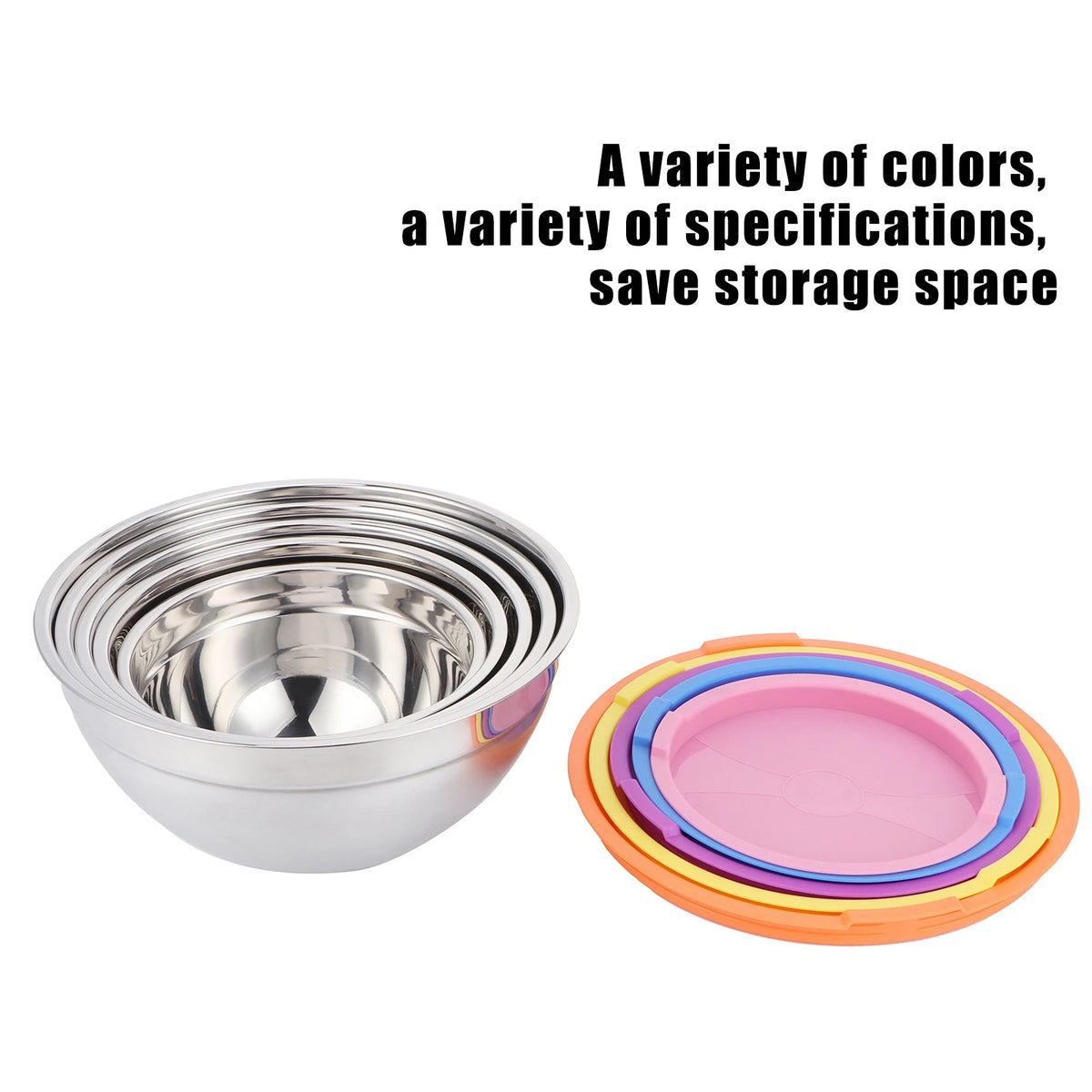 Food Storage Bowls 5-Piece Stainless Steel Set with Lids