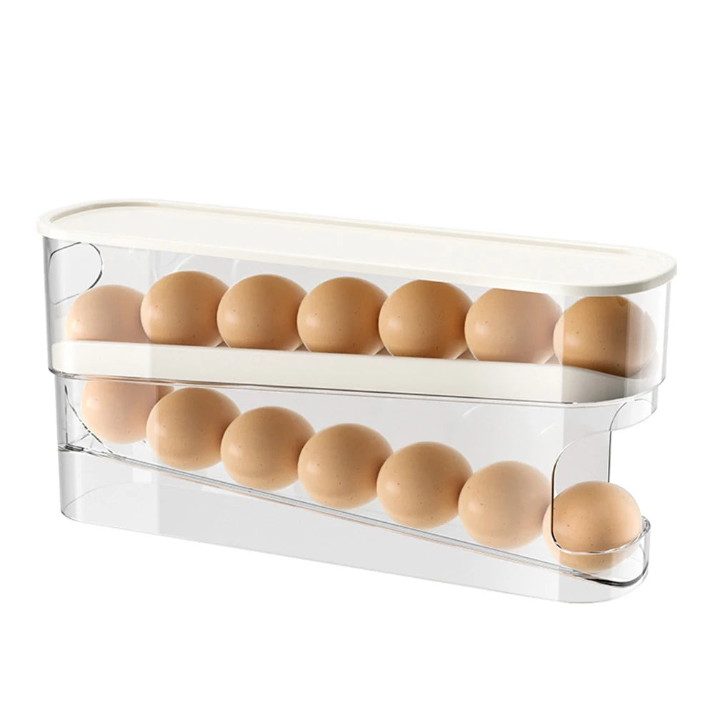 Automatic Scrolling Egg Holder with Lid Kitchen Dedicated Roll Off Egg Storage Rack