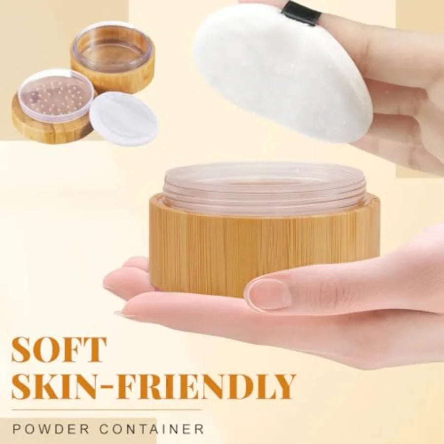 Refillable Loose Powder Container with Puff 30ml Portable Bamboo Makeup Powder Jar with Sifter, Empty Cosmetic Powder Storage Case for DIY Travel &amp; Beauty