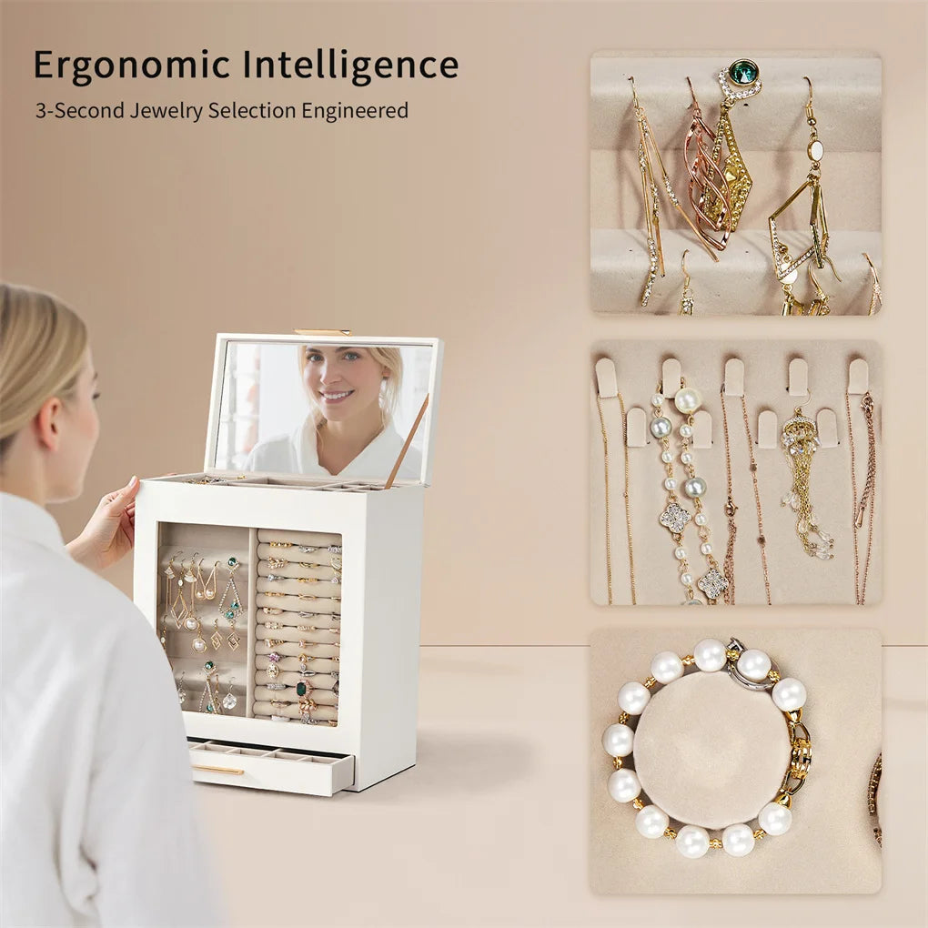 Elegant 4-Drawer Jewelry Box Organizer (White)
