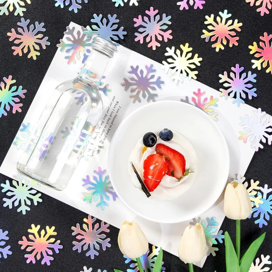 Frozen Party Decorations: 100 Count Iridescent Glitter Snowflake Confetti – Holographic Christmas Table Scatter