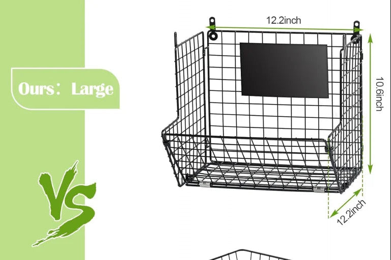 3 Tier Metal Wire Wall Mount Basket Rustic Kitchen Fruit Bin &amp; Bathroom Storage Rack