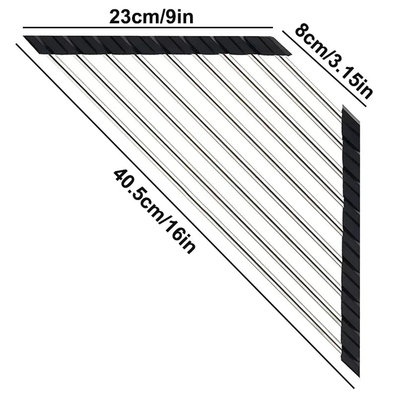 Roll Up Dish Drainer Stainless Steel Corner Organizer (Black)