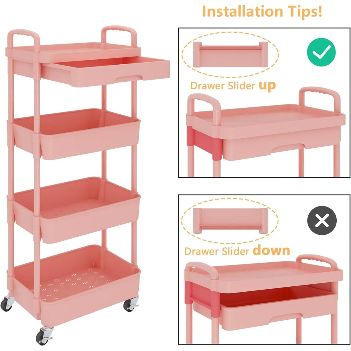 Multifunctional Storage Organizer 4-Tier with Wheels