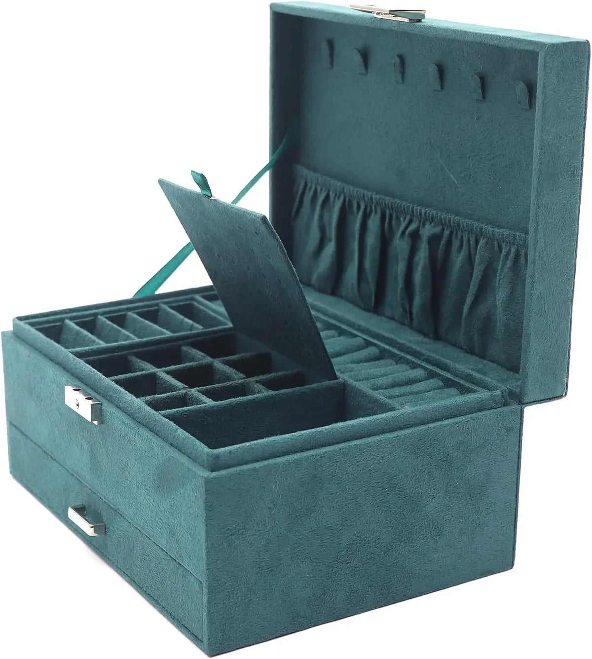 3-Layers Vintage Jewelry Organizer Box Large Capacity (Deep Green)
