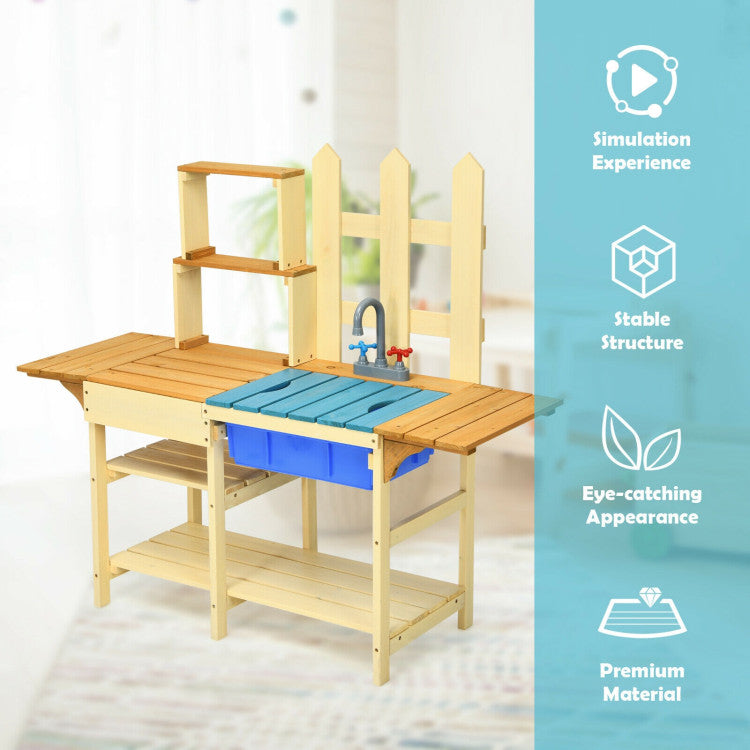 Kid's Outdoor Wooden Pretend Cook Kitchen Playset Toy