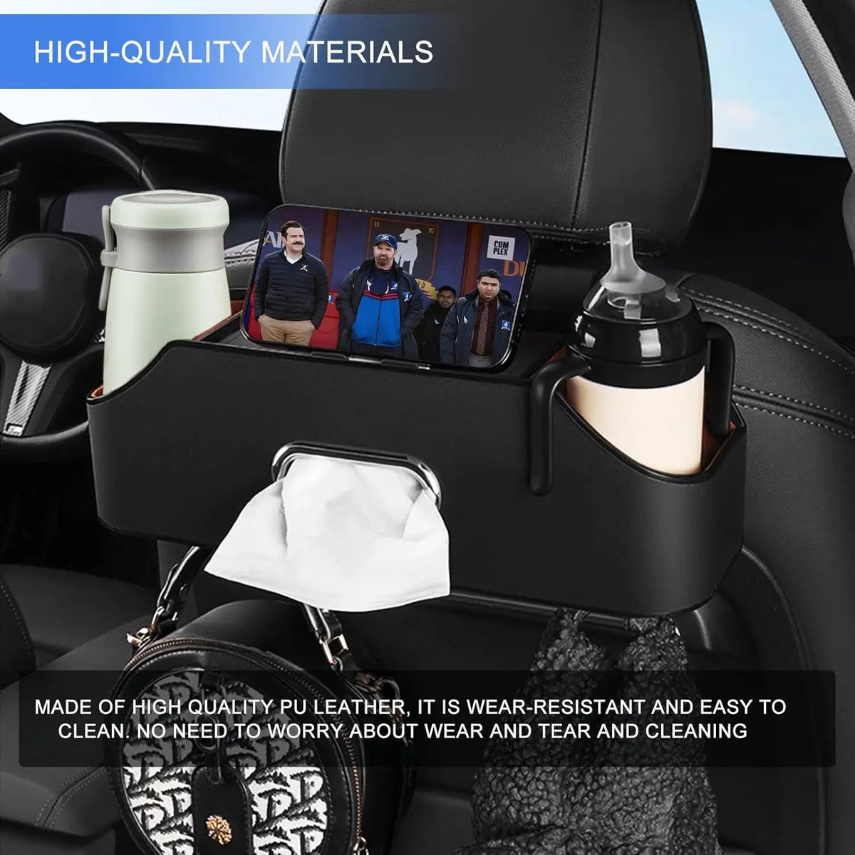 Multifunctional Car Back Seat Organizer for Travel Storage with Cup Holders