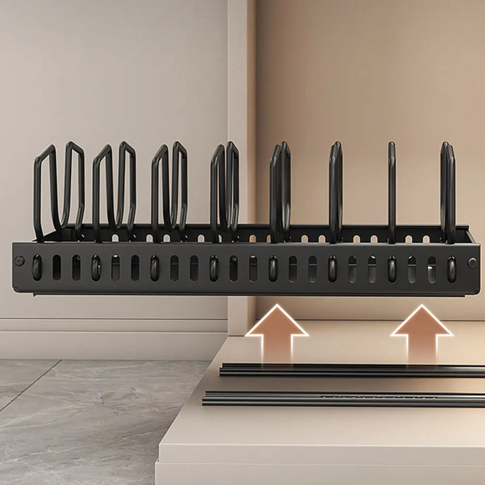 Sliding Kitchen Pots and Pans Organizer with 8 Adjustable Dividers