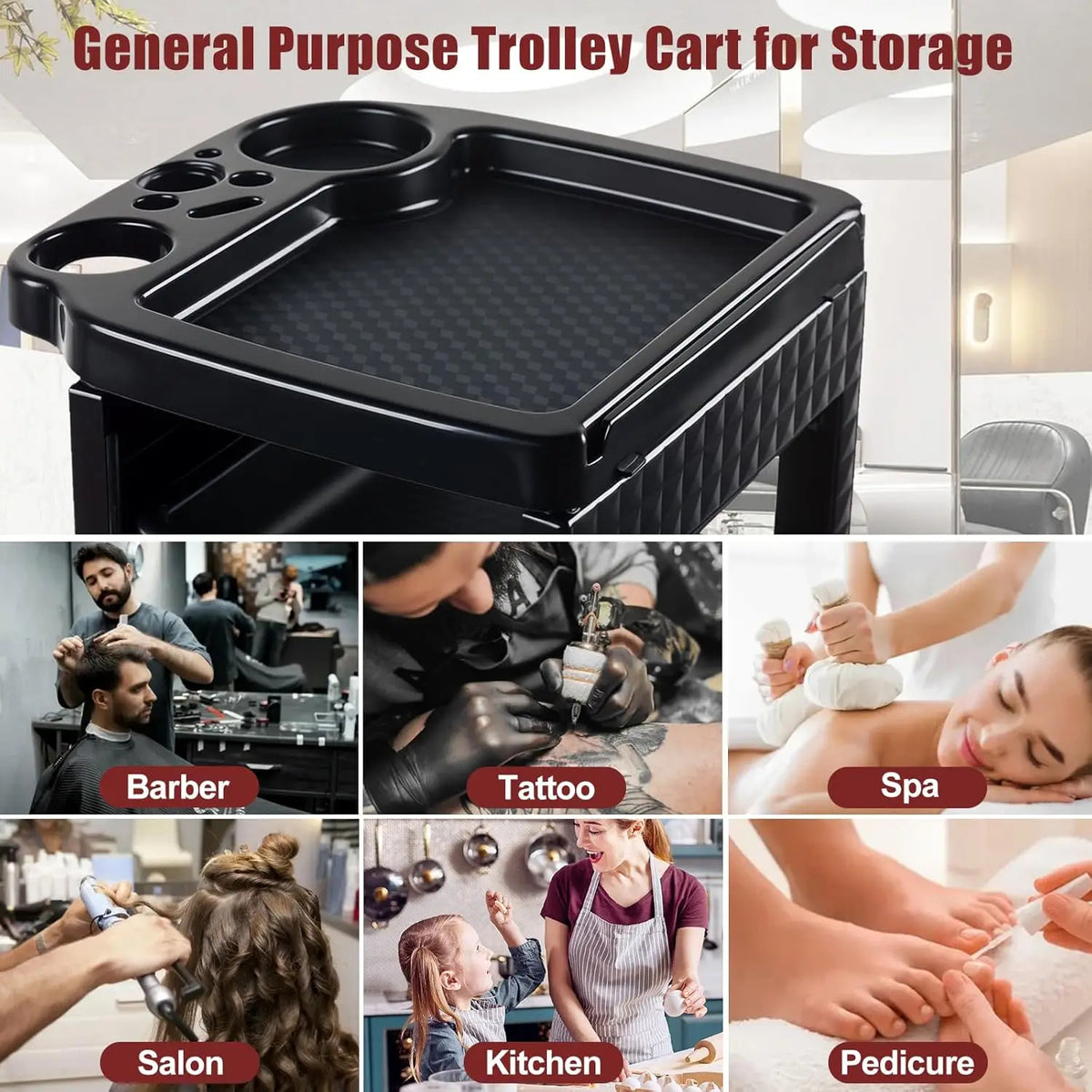 5-Tier Salon Hairdressing Rolling Cart (Black)