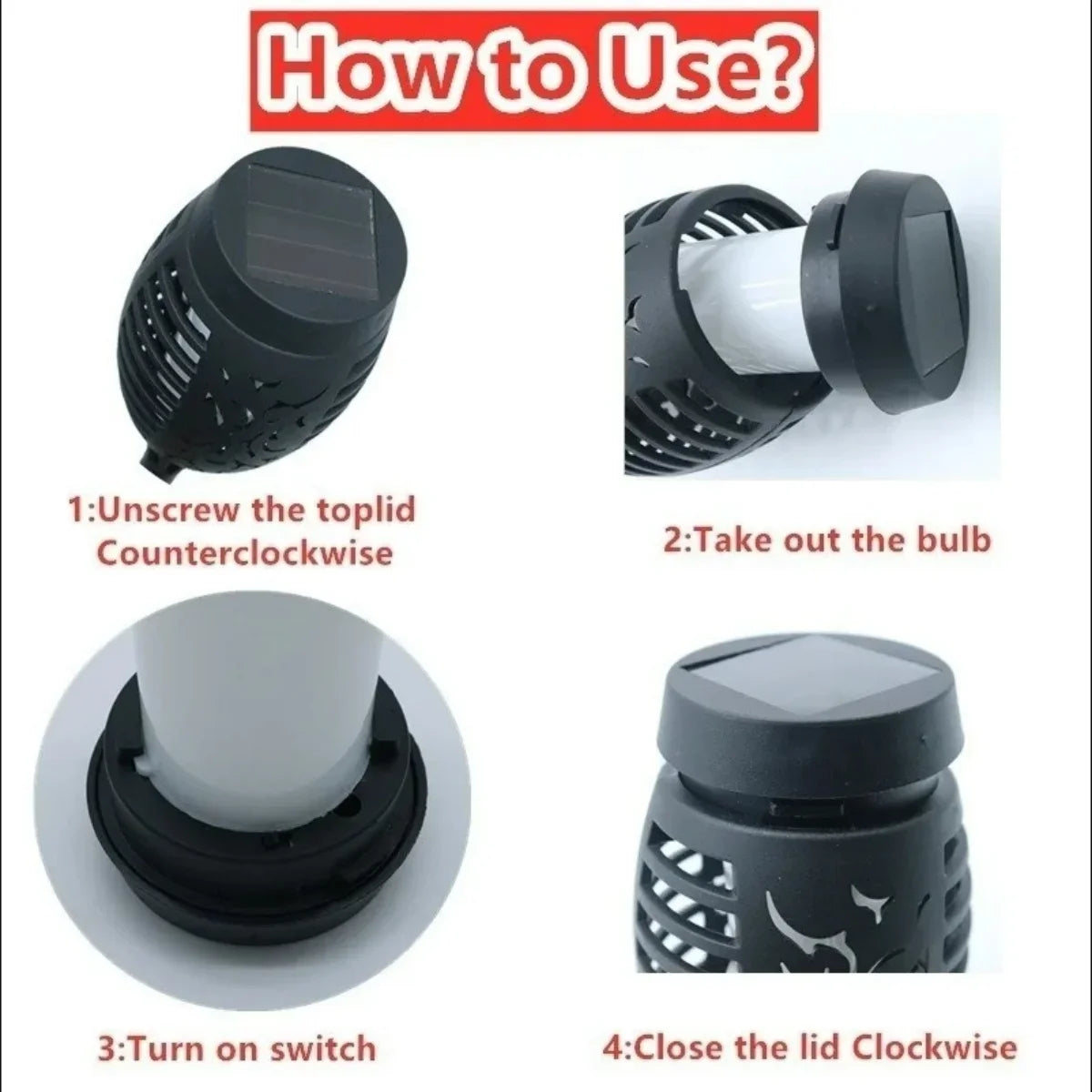 Solar-Powered Skull Flame Torch Lights 4PCS