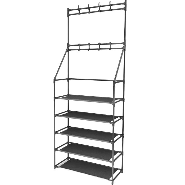 Multipurpose Storage 5-Tier Shoe and Hat Rack with 8 Hooks