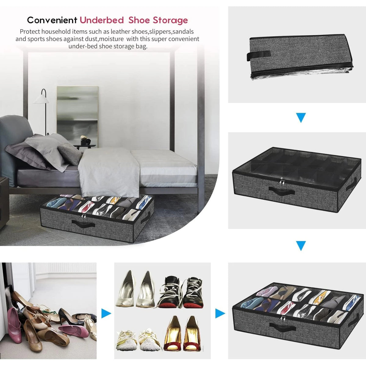 Underbed Shoe Container Solution 4 Pack Closet Organizer